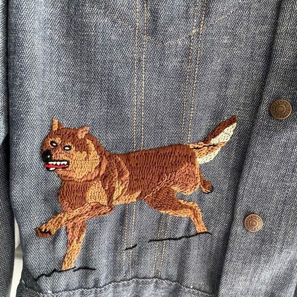 Vtg Levi Strauss Embroidered Snap Front Jacket Women’s Sz Medium Wolf Ram Crane - Picture 3 of 7